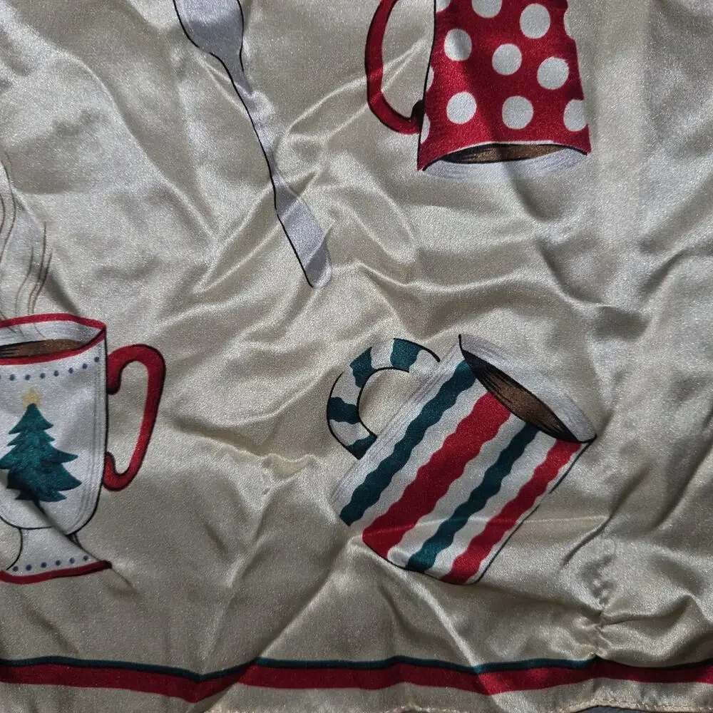 VintageTalbots 100% Silk Christmas Coffee Mug Scarf Square Read